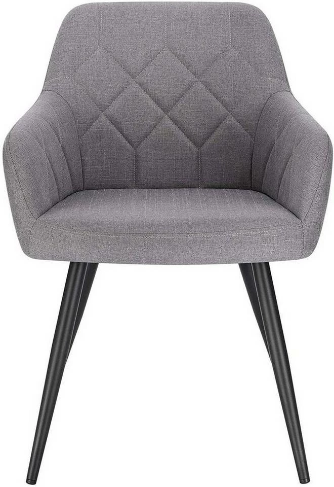 EUGAD Esszimmerstuhl (1 Stück), Wohnzimmerstuhl aus Leinen Polsterstuhl mit Armlehnen und Rückenlehne schwarze Gestell aus Metall Hellgrau Dunkelgrau 6 EUGAD Esszimmerstuhl (1 Stück), Wohnzimmerstuhl aus Leinen Polsterstuhl mit Armlehnen und Rückenlehne schwarze Gestell aus Metall Hellgrau Dunkelgrau – Bild 4