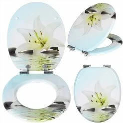 EUGAD WC-Sitz (1-St), Toilettensitz, WC Sitz mit Absenkautomatik, MDF, Holz, Softclose Scharnier Grüne Blätter, Holzfarbe, Lilie, Seestern, Seestern Am Strand, Seestern Sonnenuntergang, Stone, ‎Lila Blume und Stones -EUGAD Verkäufe 02c25f07 62cb 4ddb a907 d9360d606a3e