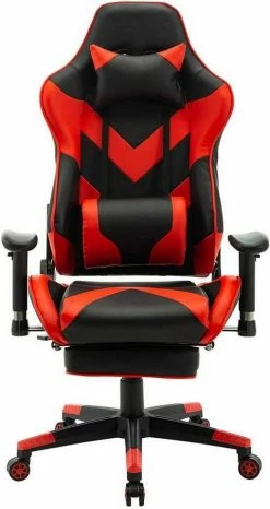 EUGAD Gaming Chair, Bürostuhl, Gaming Stuhl, Kunstleder, mit einstellbaren Armlehnen Rot Blau, Schwarz, Weiß