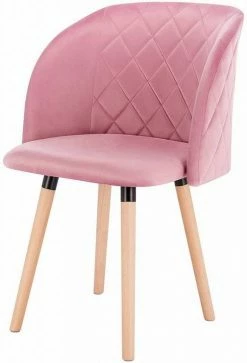 EUGAD Esszimmerstuhl, Esszimmerstuhl Küchenstuhl aus Samt Massivholz Rosa Cremeweiß