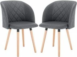 EUGAD Esszimmerstuhl, 2er-Set Esszimmerstuhl gepolsterte Sitzfläche aus Leinen Massivholz