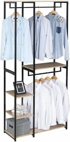 EUGAD Kleiderständer, Garderobenständer mit 7 Ablagen Schwarz-Vintage Schwarz-Hell Eiche -EUGAD Verkäufe 054355f1 d329 58c3 88ed 37b9cfe350c2