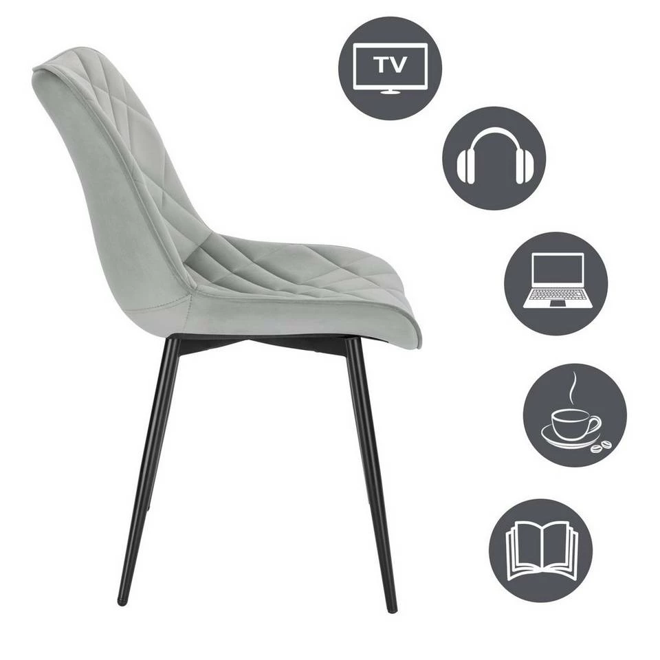 EUGAD Esszimmerstuhl (2 Stück), Küchenstuhl, Polsterstuhl Stuhl,Wohnzimmerstuhl ohne Armlehne, Metallbeine, Samt, Hellgrau Dunkelgrau, Schwarz 6 EUGAD Esszimmerstuhl (2 Stück), Küchenstuhl, Polsterstuhl Stuhl,Wohnzimmerstuhl ohne Armlehne, Metallbeine, Samt, Hellgrau Dunkelgrau, Schwarz – Bild 4
