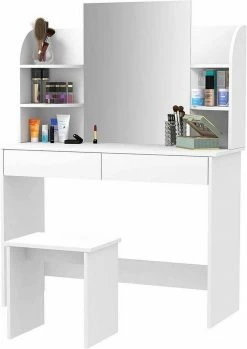 EUGAD Schminktisch, Schminktisch mit Spiegel und Hocker, Hochglanz Kosmetiktisch Weiß