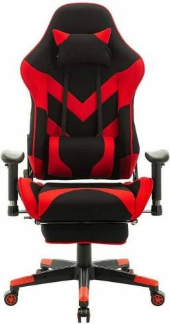 EUGAD Gaming Chair, Bürostuhl, Gaming Stuhl, Stoffbezug Rot Grau, Schwarz