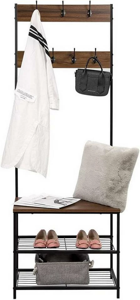 EUGAD Garderobenständer, (1 St), Kleiderständer, mit Haken, Schuhbank, Dunkelbraun 7 EUGAD Garderobenständer, (1 St), Kleiderständer, mit Haken, Schuhbank, Dunkelbraun – Bild 5