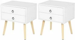 EUGAD Nachttisch, 2er-Set Beistelltisch mit 2 Schubladen Nachtkommode Nachtschrank Holzbeine MDF 46x35x50cm Weiß Grau, Weiß