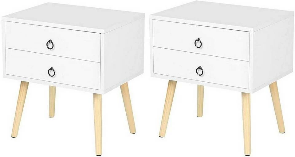 EUGAD Nachttisch, 2er-Set Beistelltisch mit 2 Schubladen Nachtkommode Nachtschrank Holzbeine MDF 46x35x50cm Weiß Grau, Weiß 3 EUGAD Nachttisch, 2er-Set Beistelltisch mit 2 Schubladen Nachtkommode Nachtschrank Holzbeine MDF 46x35x50cm Weiß Grau, Weiß