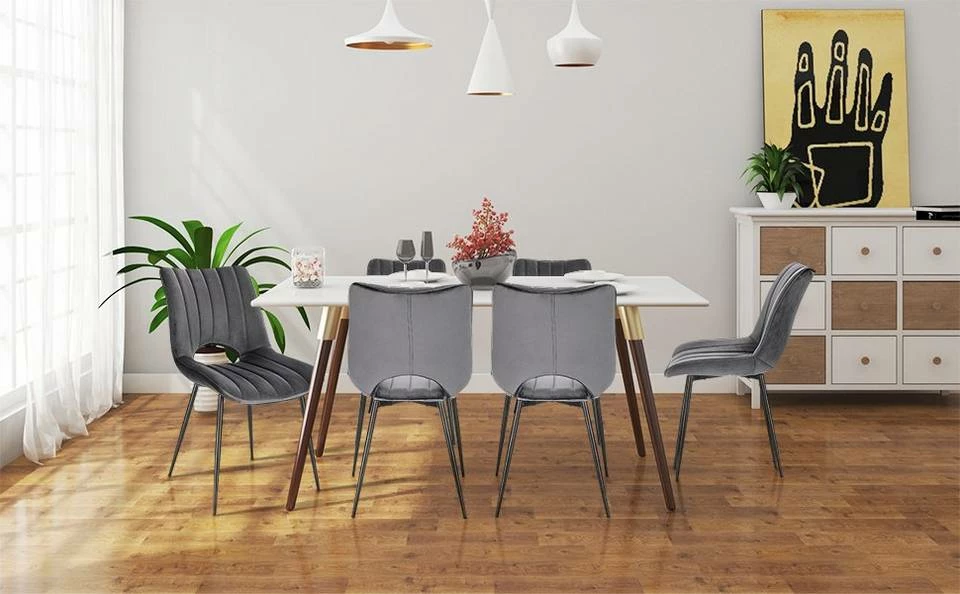 EUGAD Esszimmerstuhl (2 Stück), Küchenstuhl, Polsterstuhl, Wohnzimmerstuhl ohne Armlehne, Metallbeine, Samt, Dunkelgrau Hellgrau, Schwarz 6 EUGAD Esszimmerstuhl (2 Stück), Küchenstuhl, Polsterstuhl, Wohnzimmerstuhl ohne Armlehne, Metallbeine, Samt, Dunkelgrau Hellgrau, Schwarz – Bild 4