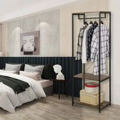 EUGAD Kleiderständer, Garderobenständer mit 2 Ablagen Holz Metall Schwarz-Hell Eiche Schwarz-Vintage, Weiß-Eiche -EUGAD Verkäufe 0be050a8 47dd 5275 92b4 d150b010f596