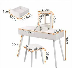 EUGAD Schminktisch, mit Aufklappbarem Spiegel, Schreibtisch mit 2 Schubladen, 100x40x75cm(L*B*H), Kosmetiktisch Computertisch mit große Tischplatte Eiche Weiß -EUGAD Verkäufe 10327f80 3551 5708 9826 cf126695f13b