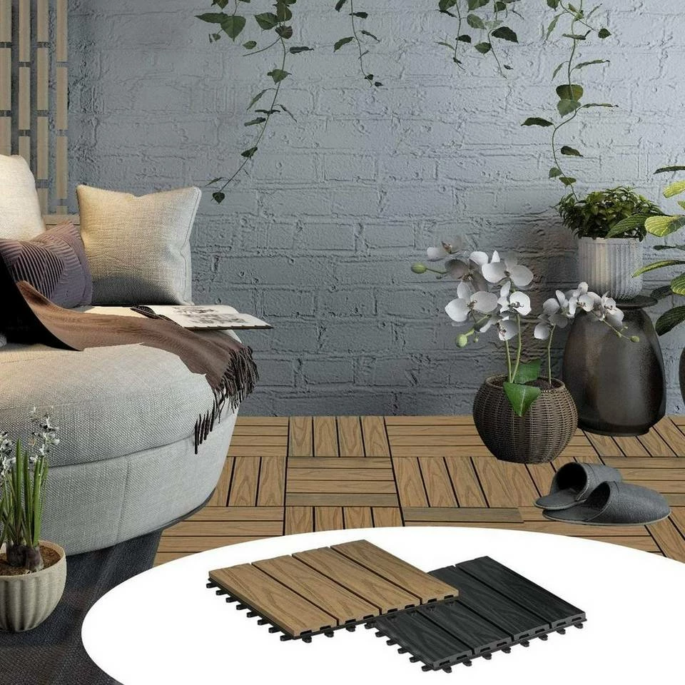 EUGAD WPC-Fliesen, 22er-Set WPC Balkonfliesen 3D Holzstruktur für 2m² Hellbraun 5 EUGAD WPC-Fliesen, 22er-Set WPC Balkonfliesen 3D Holzstruktur für 2m² Hellbraun – Bild 3