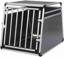 EUGAD Tiertransportbox, Hundetransportbox Alu Hundebox Reisebox Autobox für Husky Samojede Weimaraner Labrador Golden Retriever 90 x 65 x 69 cm XXL Schwarz Grau