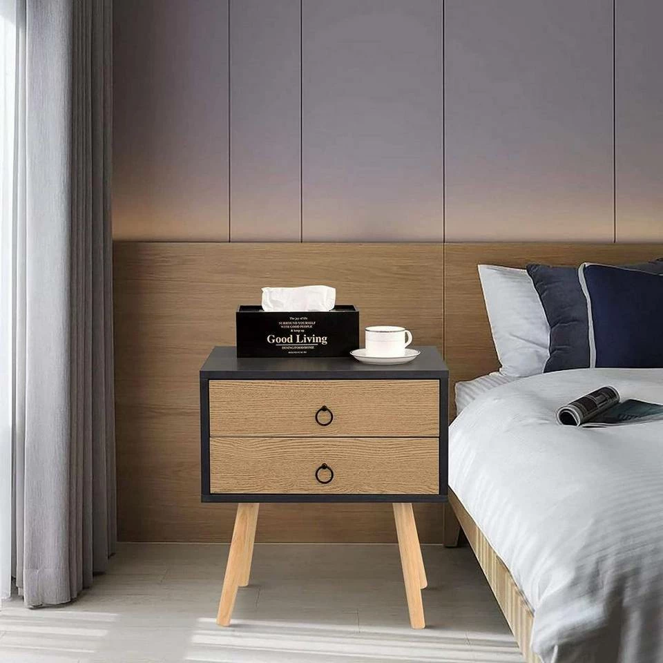 EUGAD Nachttisch, Beistelltisch mit 2 Schubladen Nachtkommode Nachtschrank Holzbeine MDF 46x35x50cm Weiß Grau, Weiß 11 EUGAD Nachttisch, Beistelltisch mit 2 Schubladen Nachtkommode Nachtschrank Holzbeine MDF 46x35x50cm Weiß Grau, Weiß – Bild 10