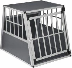 EUGAD Tiertransportbox, Hundetransportbox Alu Hundebox Reisebox Autobox für große Hunde Husky Samojede Weimaraner Border Collie Chow-Chow Shetland Sheepdog 85x65x69 cm Silber Grau