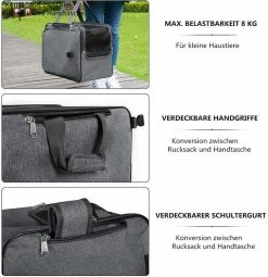 EUGAD Tiertransporttasche bis 8,00 kg, Katzenrucksack & Katzentragetasche Hunderucksack Hundetragetasche Haustiertasche Faltbare Transporttasche Reisetasche Traglast Oxford Dunkelgrau 45x25x35cm -EUGAD Verkäufe 12c777e7 0bdb 449c 8f3a de25df0b4b2b
