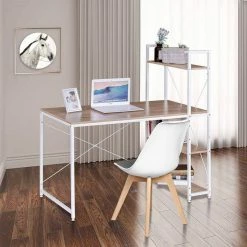 EUGAD Schreibtisch, Bürotisch mit Ablage Holz Stahl 120x64x120cm (BxTxH) Hell Eiche+schwarz Dunkel Buche-Schwarz, Hell Eiche-Schwarz, Hell Eiche-Wei&szlig; -EUGAD Verkäufe 13480dff 9cf3 58ca ab7a 173180c8e5f6