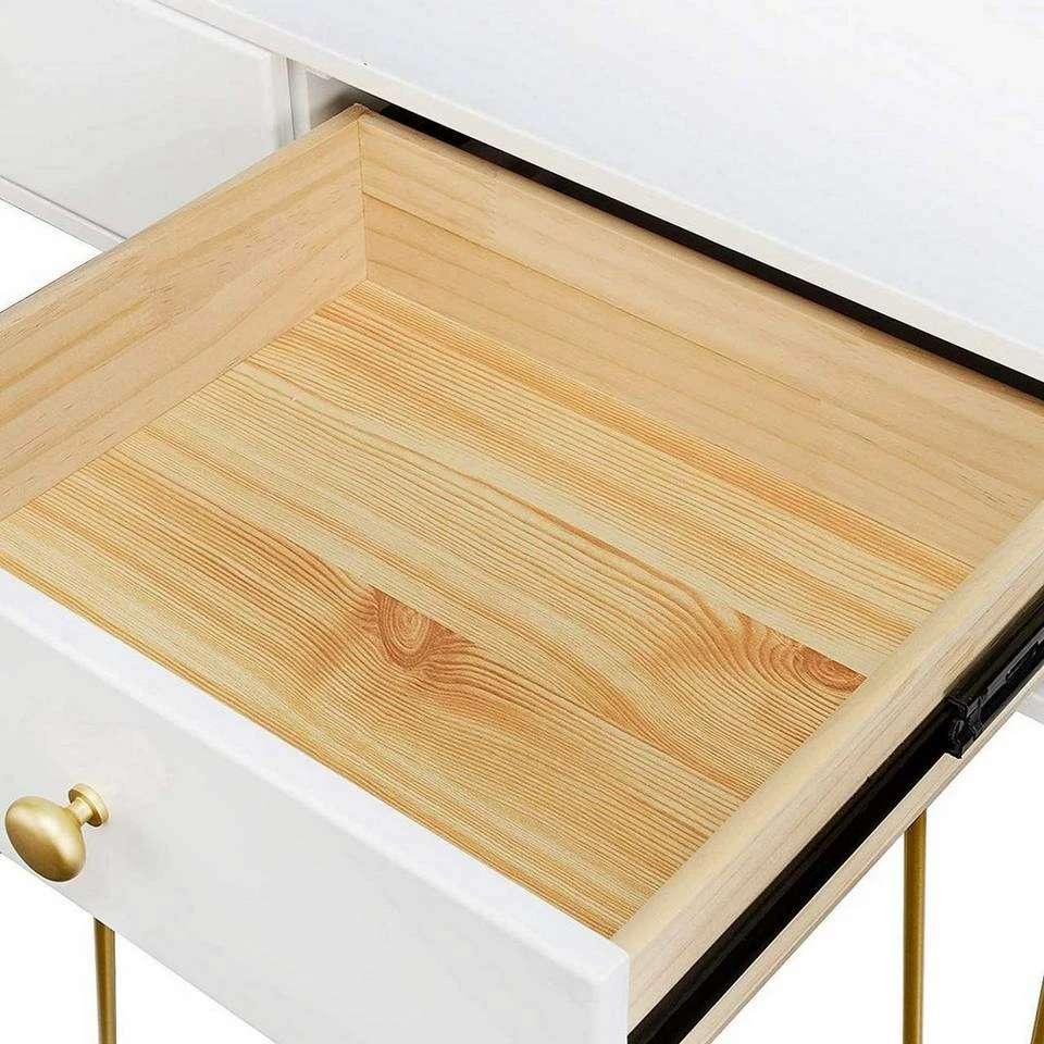 EUGAD Schminktisch, Kosmetiktisch mit 3 Schubladen, Frisiertisch aus MDF und Massivholz, 100x40x79cm, Weiß-Golden 8 EUGAD Schminktisch, Kosmetiktisch mit 3 Schubladen, Frisiertisch aus MDF und Massivholz, 100x40x79cm, Weiß-Golden – Bild 6