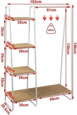 EUGAD Garderobenständer, Kleiderständer,mit Regal, Metall, Holz,im Flur, Wohnzimmer, Dunkelbraun-Schwarz Eiche-Weiß, Sand-Weiß -EUGAD Verkäufe 14ac8863 f556 54ab 9d61 7ed283da6dc9