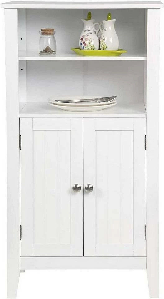 EUGAD Badkommode, Badschrank Beistellschrank, mit Doppeltür, 4 Fächern, MDF, Weiß 3 EUGAD Badkommode, Badschrank Beistellschrank, mit Doppeltür, 4 Fächern, MDF, Weiß