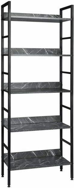 EUGAD Bücherregal, 1-tlg., Standregal, Küchenregal, 5 offenen Regalebenen, MDF, Metall, Schwarz Marmor Golden-Weißer Marmor, Vintage