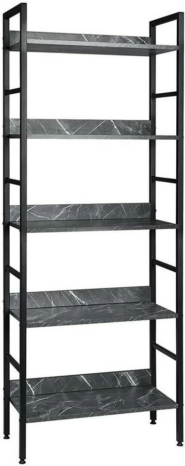 EUGAD Bücherregal, 1-tlg., Standregal, Küchenregal, 5 offenen Regalebenen, MDF, Metall, Schwarz Marmor Golden-Weißer Marmor, Vintage 3 EUGAD Bücherregal, 1-tlg., Standregal, Küchenregal, 5 offenen Regalebenen, MDF, Metall, Schwarz Marmor Golden-Weißer Marmor, Vintage