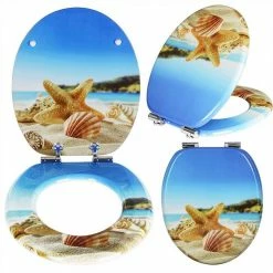 EUGAD WC-Sitz (1-St), Toilettensitz, WC Sitz mit Absenkautomatik, MDF, Holz, Softclose Scharnier Grüne Blätter, Holzfarbe, Lilie, Seestern, Seestern Am Strand, Seestern Sonnenuntergang, Stone, ‎Lila Blume und Stones -EUGAD Verkäufe 1747f0b6 ea32 4243 8375 d27b7c7721ad