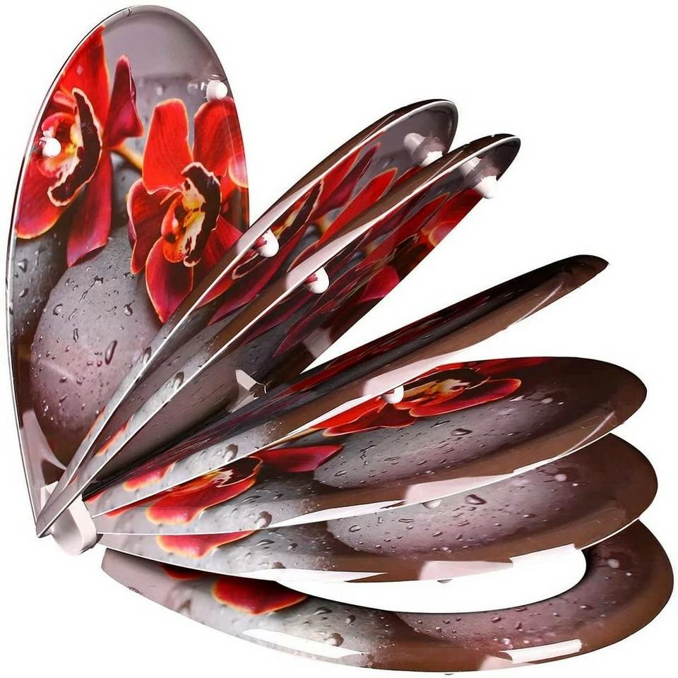 EUGAD WC-Sitz, Toilettendeckel mit Absenkautomatik rote Blume 5 EUGAD WC-Sitz, Toilettendeckel mit Absenkautomatik rote Blume – Bild 3