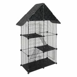 EUGAD Freigehege, Kleintierkäfig Katzenkäfig Schwarz 75x39x145cm