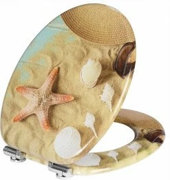 EUGAD WC-Sitz (1-St), Toilettensitz, WC Sitz mit Absenkautomatik, MDF, Holz, Softclose Scharnier Grüne Blätter, Holzfarbe, Lilie, Seestern, Seestern Am Strand, Seestern Sonnenuntergang, Stone, ‎Lila Blume und Stones -EUGAD Verkäufe 188f4df3 8af7 4e75 ab59 69f2e5cb7b3c
