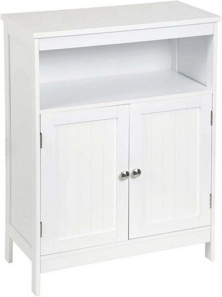 EUGAD Badkommode, Badschrank Beistellschrank, mit Doppeltür, 3 Fächern, MDF, Weiß 4 EUGAD Badkommode, Badschrank Beistellschrank, mit Doppeltür, 3 Fächern, MDF, Weiß – Bild 2