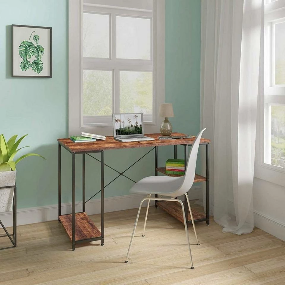 EUGAD Schreibtisch, Bürotisch PC-Tisch mit Ablage aus Metall und Holz, 120x60x75cm, Vintage 4 EUGAD Schreibtisch, Bürotisch PC-Tisch mit Ablage aus Metall und Holz, 120x60x75cm, Vintage – Bild 2