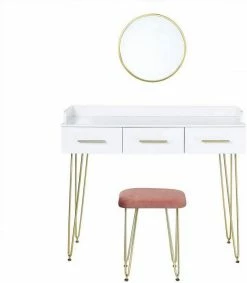 EUGAD Schminktisch, mit 3 Schubladen Tischplatte 100x40cm, Kosmetiktisch für Schlafzimmer, Weiß