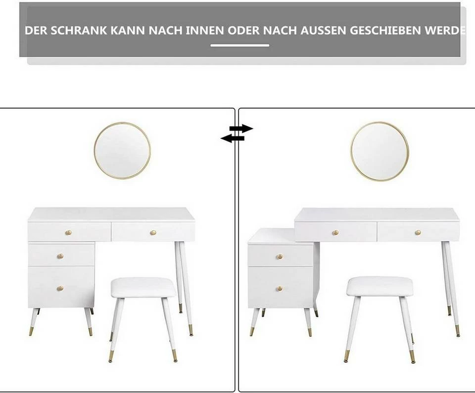 EUGAD Schminktisch (1-St), Schminktisch mit Hocker und Spiegel, Frisiertisch mit 4 Schubladen und Kosmetiktisch Frisierkommode für Schlafzimmer, Weiß Gold 7 EUGAD Schminktisch (1-St), Schminktisch mit Hocker und Spiegel, Frisiertisch mit 4 Schubladen und Kosmetiktisch Frisierkommode für Schlafzimmer, Weiß Gold – Bild 5