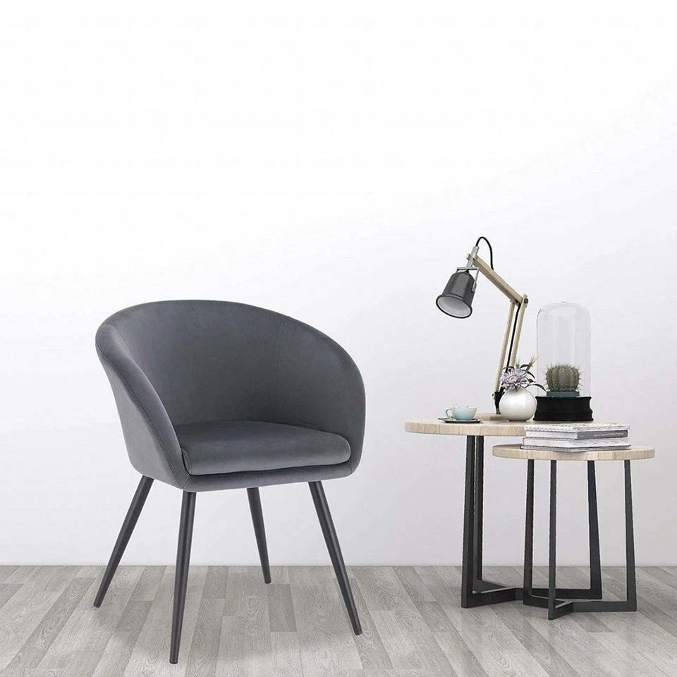EUGAD Esszimmerstuhl, mit Armlehne, Retro Design, Samt, Metall Dunkelgrau Hellgrau, Schwarz 4 EUGAD Esszimmerstuhl, mit Armlehne, Retro Design, Samt, Metall Dunkelgrau Hellgrau, Schwarz – Bild 2