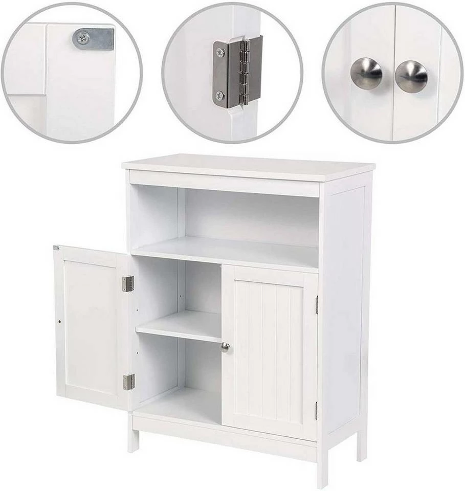 EUGAD Badkommode, Badschrank Beistellschrank, mit Doppeltür, 3 Fächern, MDF, Weiß 11 EUGAD Badkommode, Badschrank Beistellschrank, mit Doppeltür, 3 Fächern, MDF, Weiß – Bild 9