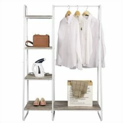 EUGAD Garderobenständer, Kleiderständer,mit Regal, Metall, Holz,im Flur, Wohnzimmer, Dunkelbraun-Schwarz Eiche-Weiß, Sand-Weiß -EUGAD Verkäufe 1fce2e61 69fc 56c2 8e62 632f28cc839f