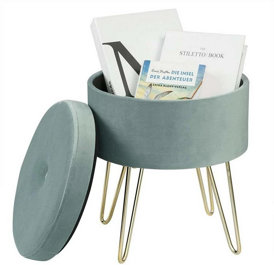 EUGAD Sitzhocker, Samthocker mit Stauraum, rund, mit stabilen goldenen Metallfüßen, Türkis Dunkelgrau, Dunkelgrün, Hellgrau, Rosa, Türkis 4 EUGAD Sitzhocker, Samthocker mit Stauraum, rund, mit stabilen goldenen Metallfüßen, Türkis Dunkelgrau, Dunkelgrün, Hellgrau, Rosa, Türkis – Bild 2