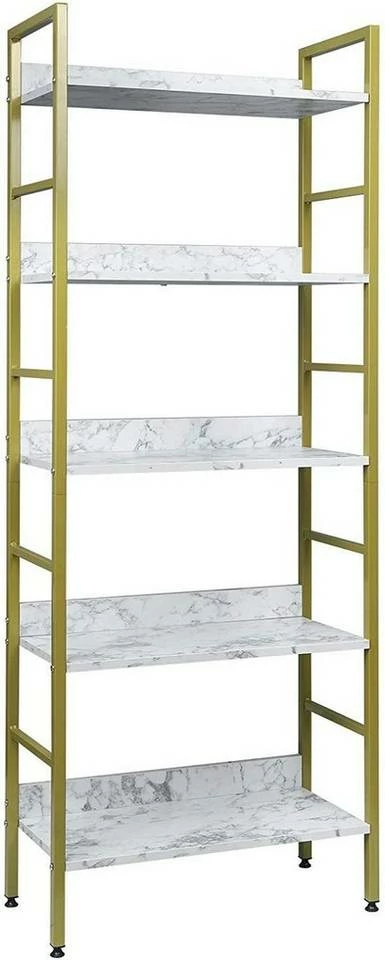 EUGAD Bücherregal, 1-tlg., Standregal, Küchenregal, 5 offenen Regalebenen, MDF, Metall, Schwarz Marmor Golden-Weißer Marmor, Vintage 16 EUGAD Bücherregal, 1-tlg., Standregal, Küchenregal, 5 offenen Regalebenen, MDF, Metall, Schwarz Marmor Golden-Weißer Marmor, Vintage – Bild 14