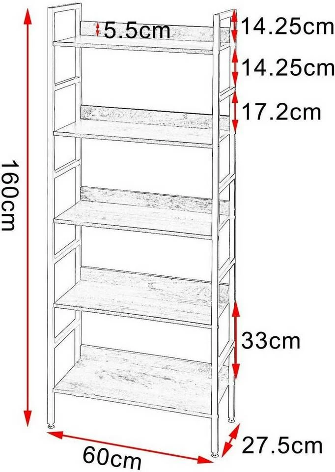 EUGAD Bücherregal, 1-tlg., Standregal, Küchenregal, 5 offenen Regalebenen, MDF, Metall, Schwarz Marmor Golden-Weißer Marmor, Vintage 12 EUGAD Bücherregal, 1-tlg., Standregal, Küchenregal, 5 offenen Regalebenen, MDF, Metall, Schwarz Marmor Golden-Weißer Marmor, Vintage – Bild 10