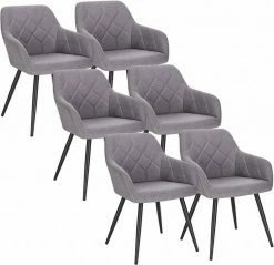 EUGAD Esszimmerstuhl (6 Stück), Wohnzimmerstuhl aus Leinen Polsterstuhl mit Armlehnen und Rückenlehne schwarze Gestell aus Metall Hellgrau Dunkelgrau