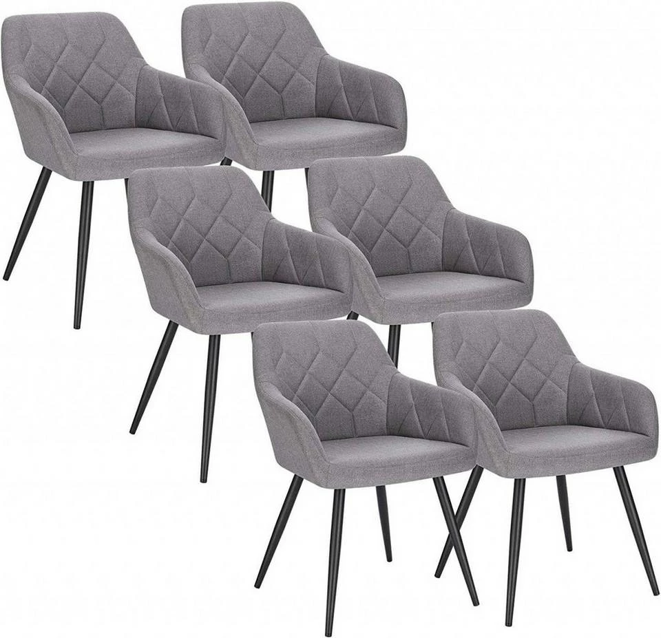 EUGAD Esszimmerstuhl (6 Stück), Wohnzimmerstuhl aus Leinen Polsterstuhl mit Armlehnen und Rückenlehne schwarze Gestell aus Metall Hellgrau Dunkelgrau 3 EUGAD Esszimmerstuhl (6 Stück), Wohnzimmerstuhl aus Leinen Polsterstuhl mit Armlehnen und Rückenlehne schwarze Gestell aus Metall Hellgrau Dunkelgrau