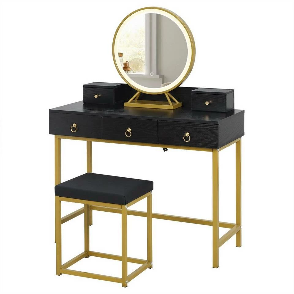 EUGAD Schminktisch (1-St), Schminktisch mit LED-Beleuchtung in 3 Farben, Kosmetiktisch mit Spiegel und Hocker, 5 Schubladen, 100x40x140cm, Modern Kosmetiktisch Weiß Schwarz, Weiß 19 EUGAD Schminktisch (1-St), Schminktisch mit LED-Beleuchtung in 3 Farben, Kosmetiktisch mit Spiegel und Hocker, 5 Schubladen, 100x40x140cm, Modern Kosmetiktisch Weiß Schwarz, Weiß – Bild 18