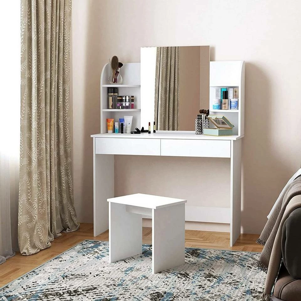 EUGAD Schminktisch, Schminktisch mit Spiegel und Hocker, Hochglanz Kosmetiktisch Weiß 4 EUGAD Schminktisch, Schminktisch mit Spiegel und Hocker, Hochglanz Kosmetiktisch Weiß – Bild 2