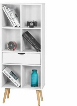 EUGAD Bücherregal, Bücherschrank Raumteiler mit Schublade, mit Fußbeine, 6 Fächer, Weiß -EUGAD Verkäufe 27136324 2d73 5a37 a5e6 cc68b809a3ad