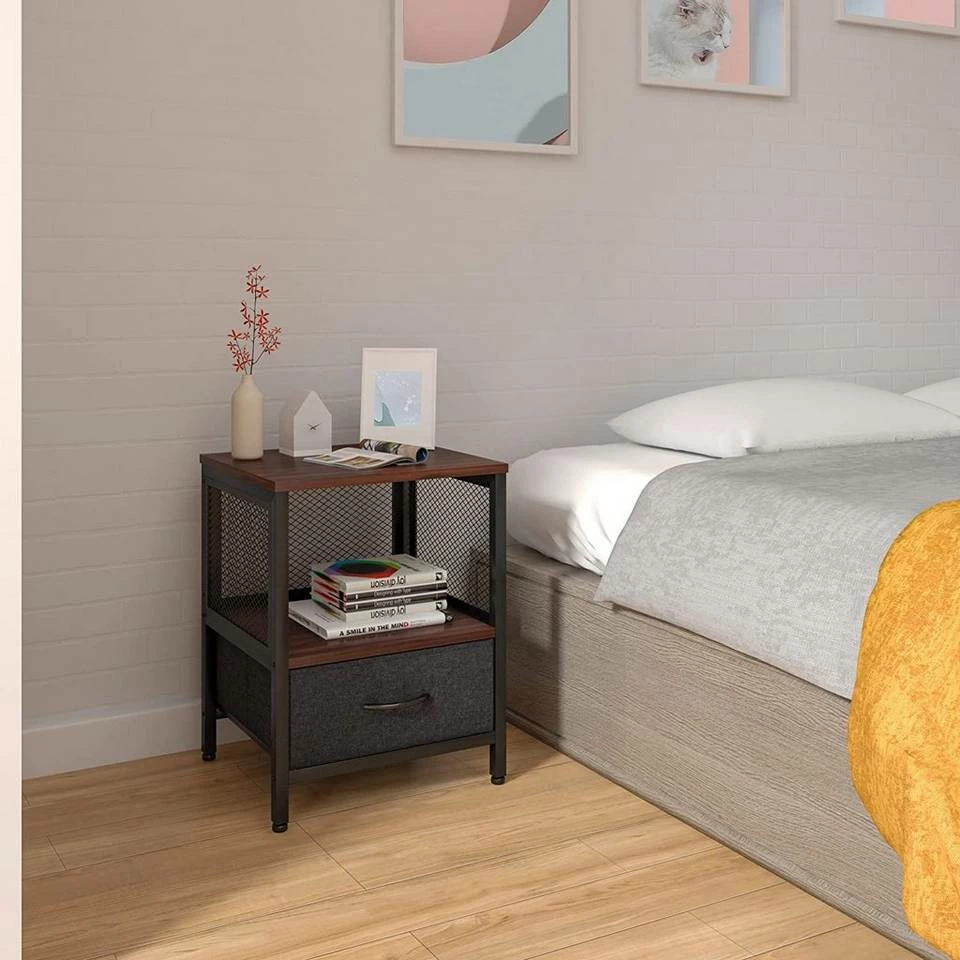 EUGAD Nachttisch (1-St), Nachtkommode mit Ablagen und Schubladen, Beistelltisch für Wohnzimmer, Nachtschrank für Schlafzimmer industrieller Stil, 40x52x36cm 4 EUGAD Nachttisch (1-St), Nachtkommode mit Ablagen und Schubladen, Beistelltisch für Wohnzimmer, Nachtschrank für Schlafzimmer industrieller Stil, 40x52x36cm – Bild 2