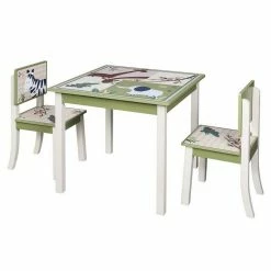EUGAD Kindersitzgruppe, (3-tlg), Kinder Tischset mit Kantenschutz im Kinderzimmer Kindermöbel aus MDF und Kiefernholz Zoomotive(1 Tisch und 2 Stühle, 3-tlg)