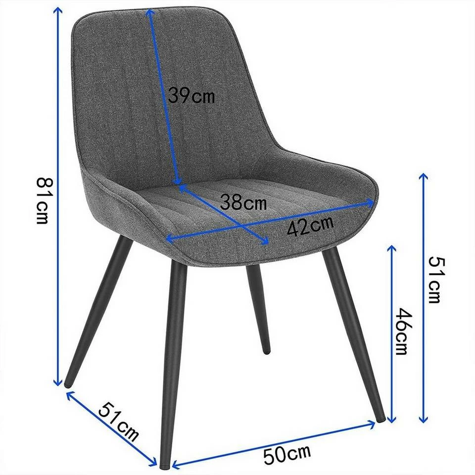 EUGAD Polsterstuhl (2 Stück), Esszimmerstühle aus Leinen mit stabilen Metallbeinen, mit Rückenlehne und gepolsterter Sitzfläche Dunkelgrau, Hellgrau 5 EUGAD Polsterstuhl (2 Stück), Esszimmerstühle aus Leinen mit stabilen Metallbeinen, mit Rückenlehne und gepolsterter Sitzfläche Dunkelgrau, Hellgrau – Bild 3
