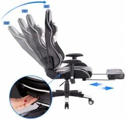 EUGAD Gaming-Stuhl (1 Stück), Racing Stuhl mit Fußstütze Racing Stuhl Drehstuhl Bürostuhl Schreibtischstuhl PC Stuhl mit Wippfunktion Höhenverstellbar Kunstleder Rot Grau, Weiß -EUGAD Verkäufe 2c5b8e6a 3545 5830 a744 08a60c424f8a