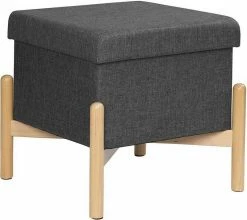 EUGAD Sitzhocker, Polsterhocker Sitztruhe bis 150kg belastbar, mit Stauraum, Deckel Abnehmbar Holzbeine Dunkelgrau Hellgrau